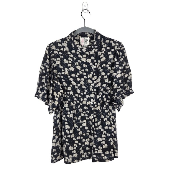 Paul & Joe Sister Barneys NY Silk Elephant Print Silk Short Sleeve Blouse Size 2 - Picture 1 of 11